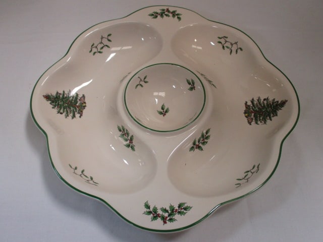 Spode 'Christmas Tree' Sectioned Dip Tray: 13 1/2 x 13