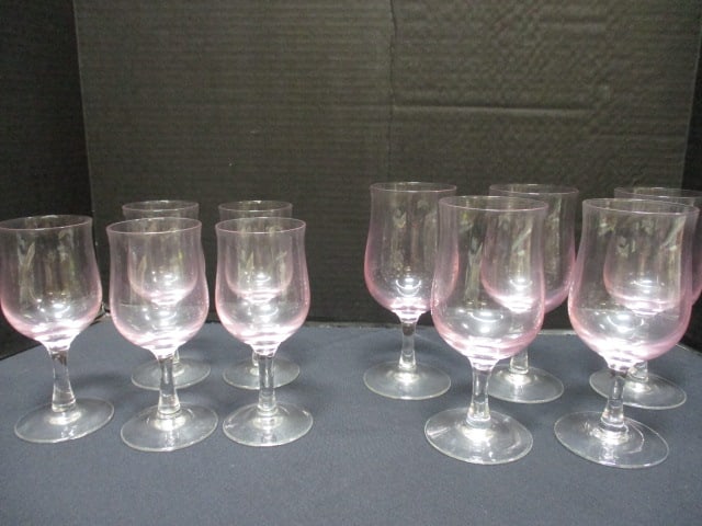Pink w/Clear Stems Wine Glasses: 5-6", 5-7" 