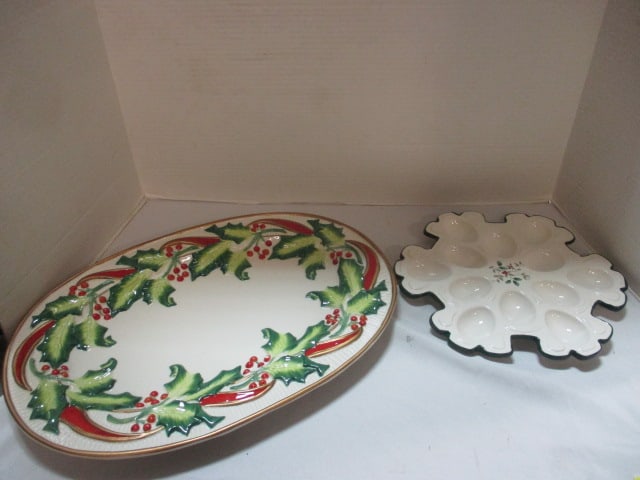Pfaltzgraff 'Winterberry' Egg Plate (11") & Fitz/Floyd Platter: Platter is 17 x 12 