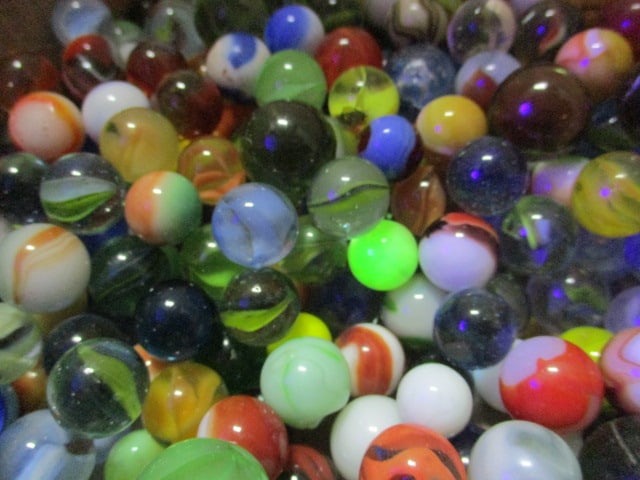 Tray of Marbles-Some Clay, Some shooters, some uranium Glass - 2