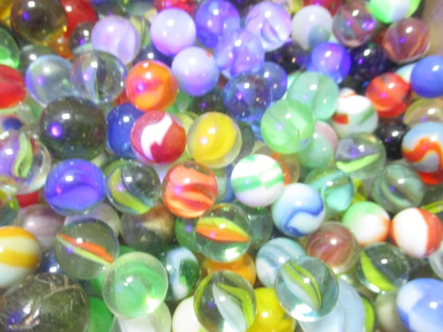 Tray of Marbles-Some Clay, Some shooters, some uranium Glass - 6