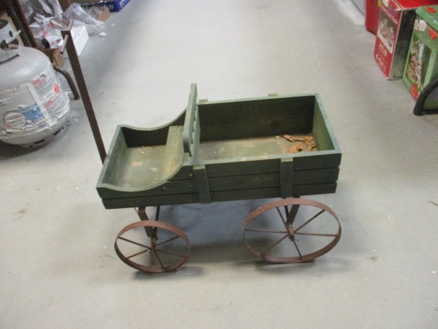 Green Wood Wagon Planter: 22 x 13 x 15 
