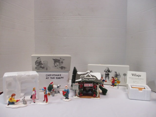 Dept. 56 Evergreen Wreaths House, Violin Serenade, Park Bench,: Christmas on the Farm Figures, School Safety Figures (See all pictures) 