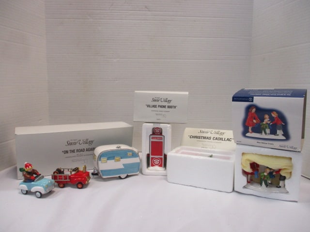 Dept. 56 On the Road Again Camper, Phone Booth, Blue Ribbon Treats,: Pink Cadillac Pedal Car, Firetruck 