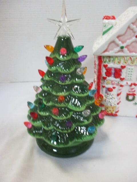 Christmas Cookie Jar, Lighted Gingerbread House, Ceramic Tree, & - 13