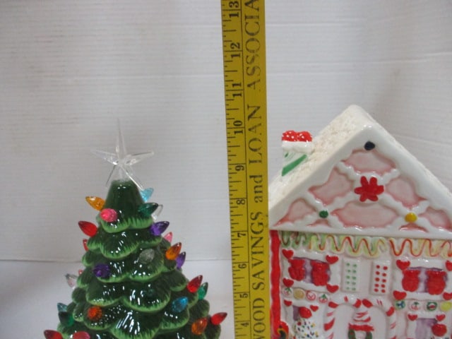Christmas Cookie Jar, Lighted Gingerbread House, Ceramic Tree, & - 16
