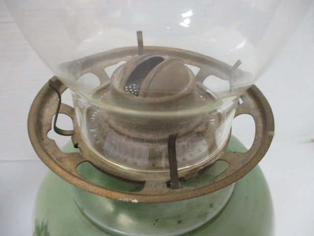 Vintage Oil Lamp w/Handpainted Glass Font & Brass Base - 2