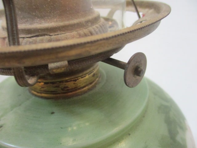 Vintage Oil Lamp w/Handpainted Glass Font & Brass Base - 3