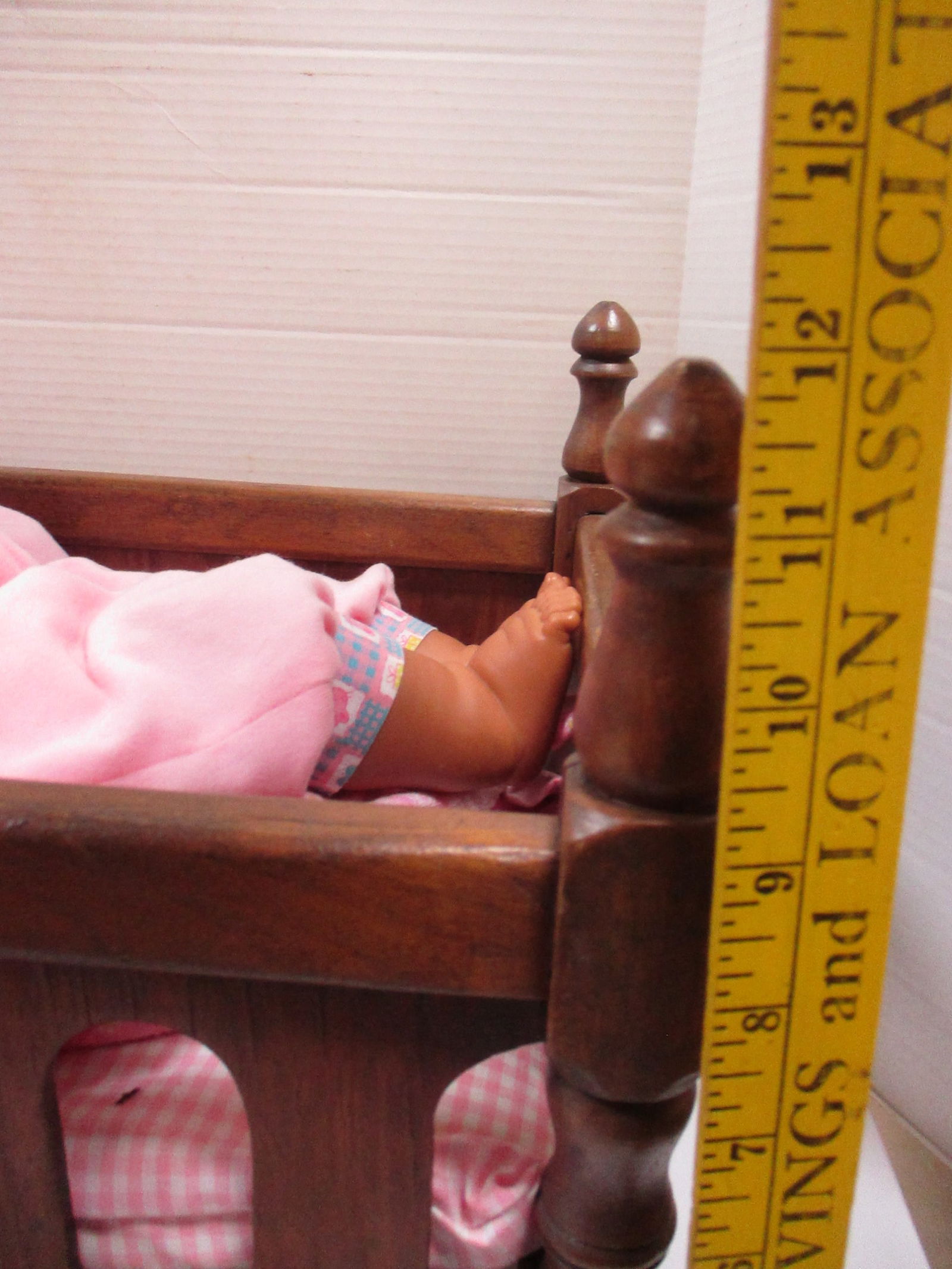 Wood Doll Bed w/Soft Body Doll 19" - 11