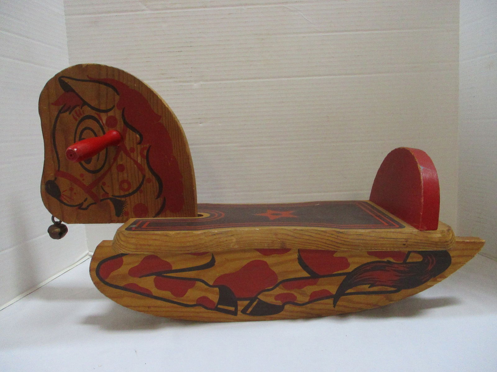 Vintage Wood Rocking Horse w/Bell: 21 x 7 x 11 1/2