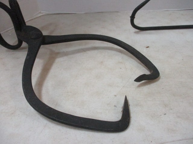 Antique Cast Iron Ice Tongs 15" & Cast Iron Baling Hook 12" - 3