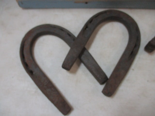 Rustic Wood Box w/Horseshoe Handles & Horseshoes - 2