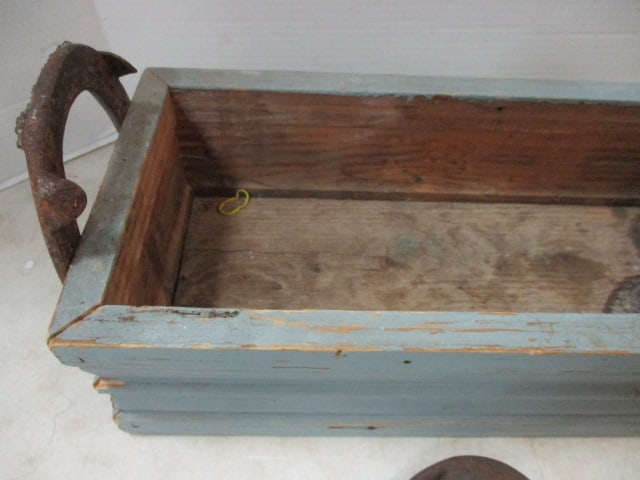 Rustic Wood Box w/Horseshoe Handles & Horseshoes - 6