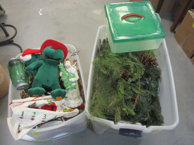 2 Totes of Christmas Decorations & Greenery: See all pictures 