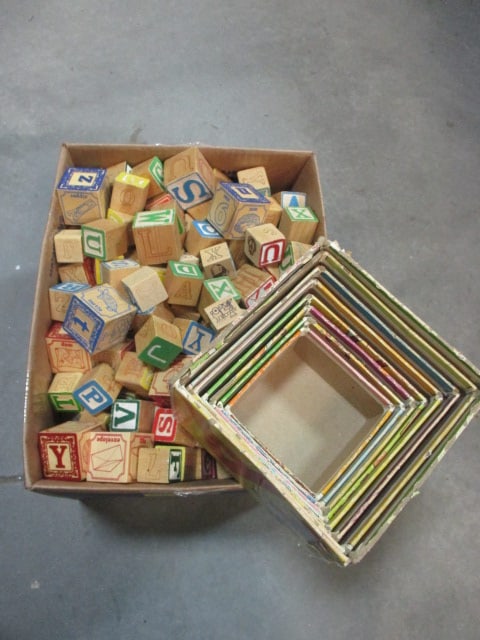Box of Children's Wood Alphabet Blocks: . 