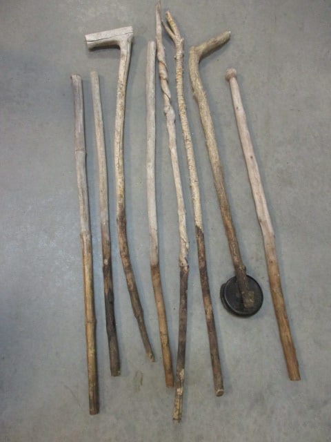 8 Handmade Canes of Various Trees, Carving, lengths and shapes: See pictures for Condition