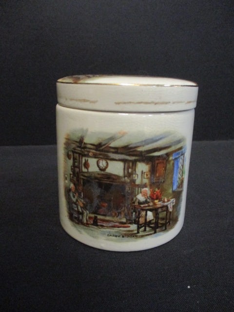 Vintage Landcaster & Sandland (Staffordshire) "Oxford" Marmalade Lidded Jar: 3 3/4", crazing and stained