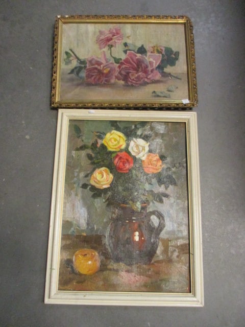2 Vintage Framed Floral Still Life Paintings (1 of 7)