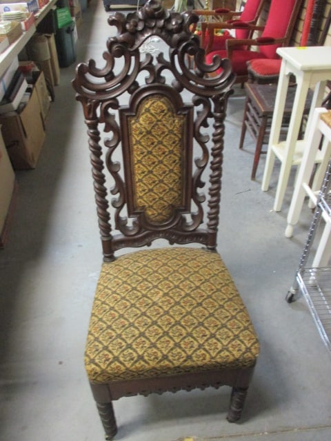 Antique Renaissance Style Ornate Carved and Upholstered Side Chair (1 of 6)