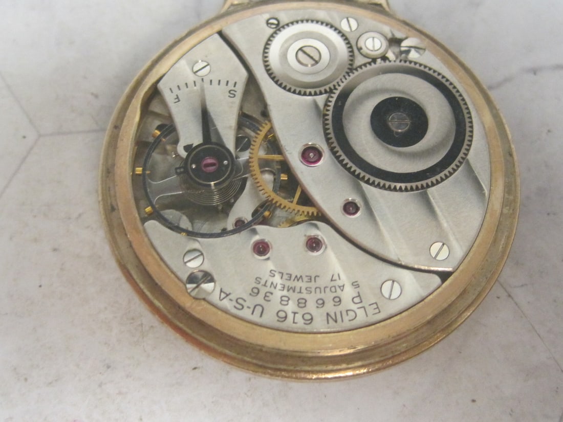 10k Rolld Gold Plate Elgin 17 Jewels Pocketwatch - 5