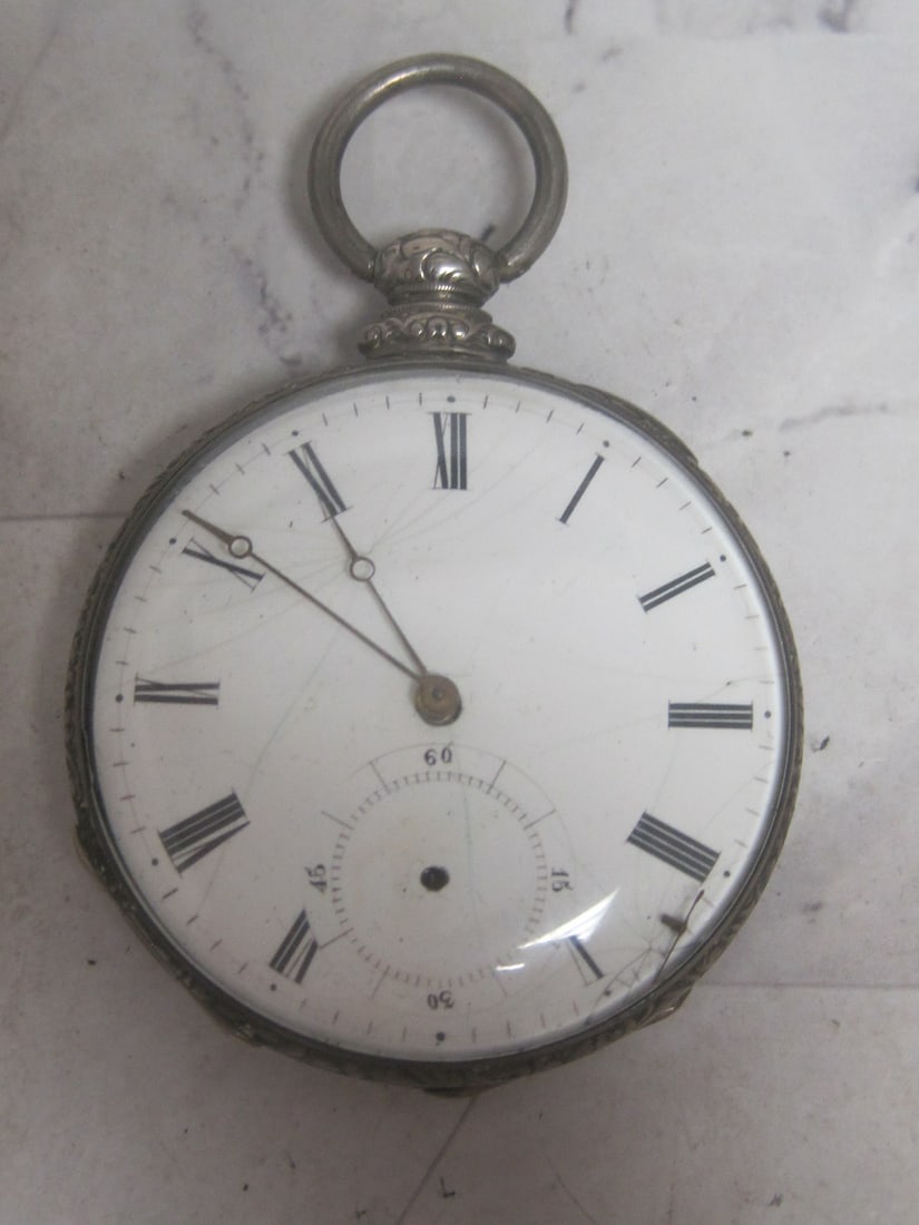 Tobias Antique London Silver Pocketwatch: Etched Case, Missing 1 hand, Not running 