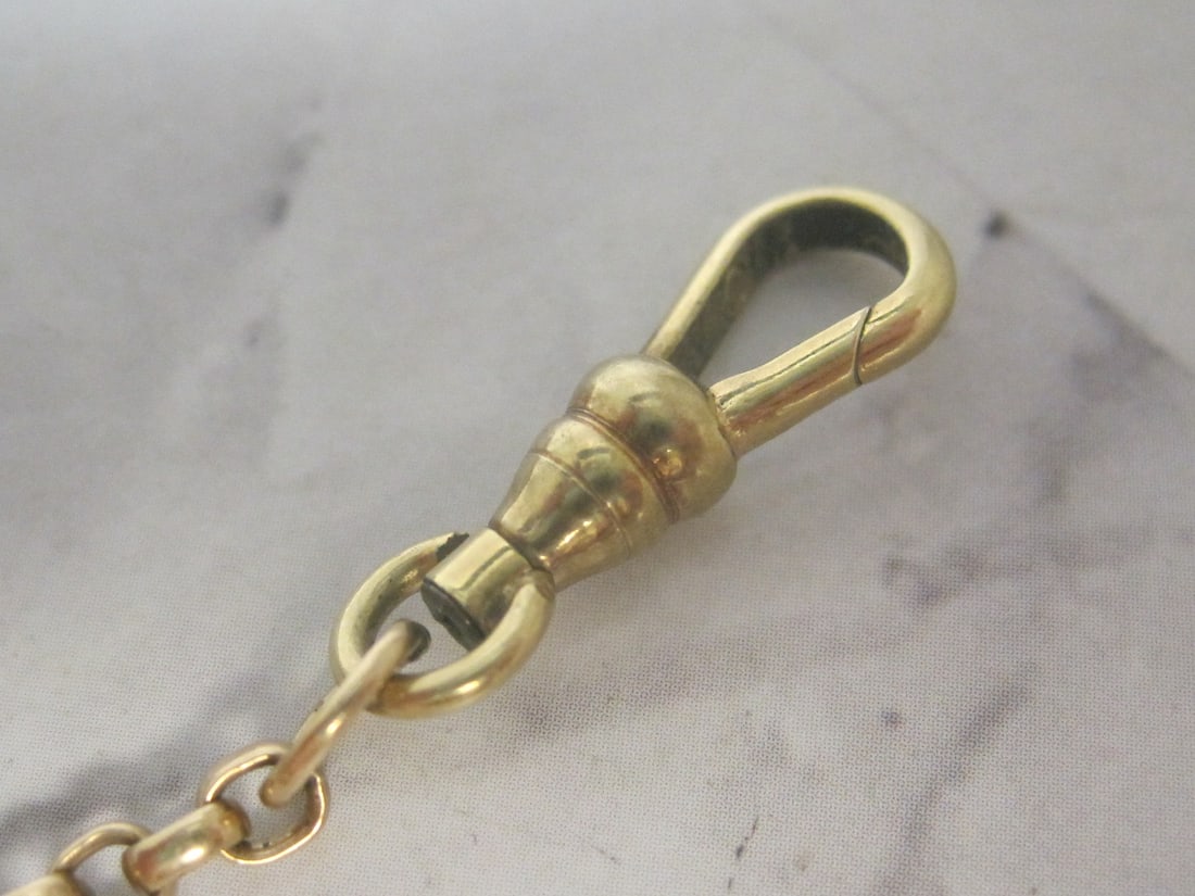 9" Antique Krementz Gold-filled Pocketwatch Chain & Leather Pouch - 4