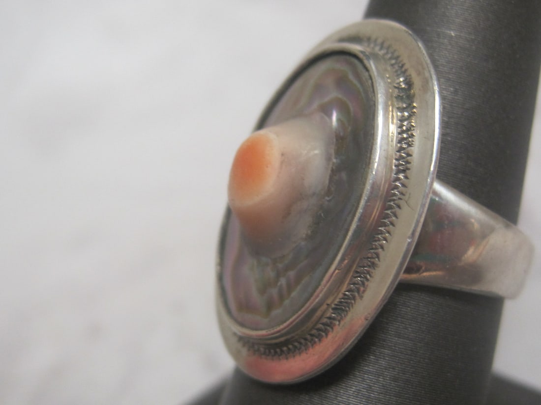 Sterling Silver Vintage Blister Paua Abalone Shell Ring - 2