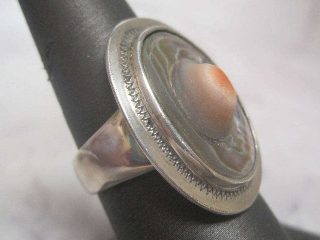 Sterling Silver Vintage Blister Paua Abalone Shell Ring - 3