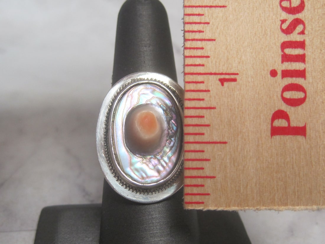 Sterling Silver Vintage Blister Paua Abalone Shell Ring - 4