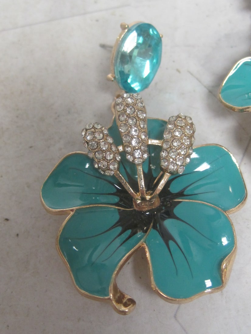 Betsey Johnson Crystal & Enamel Hibiscus Pierced Earrings - 2