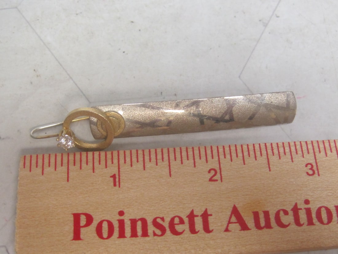 Sterling Silver Etched Bar Pierced Earrings with Goldtone & CZ Accents - 5