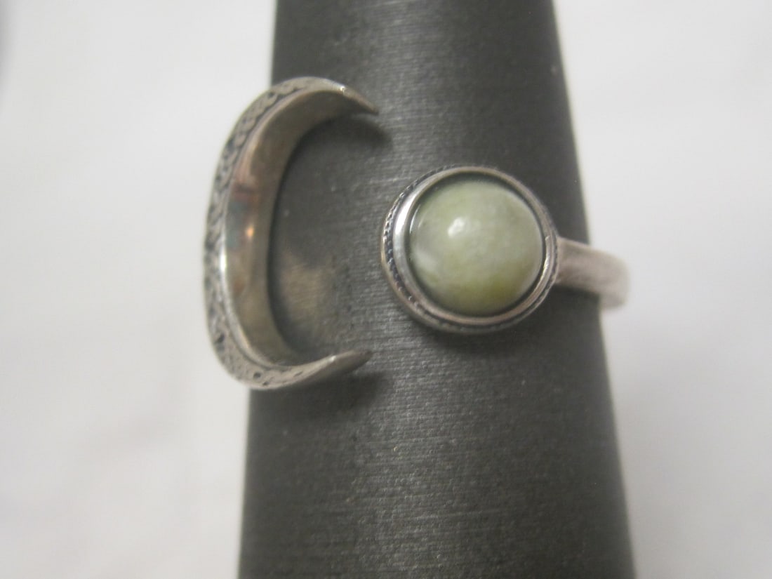 Sterling Silver Moonstone & Crescent Moon Ring - 2