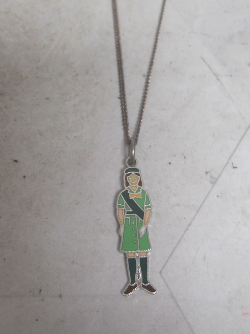 Sterling Silver Girl Scout Enamel Charm on 18" Sterling Silver Chain: Weighs 3.2 grams 