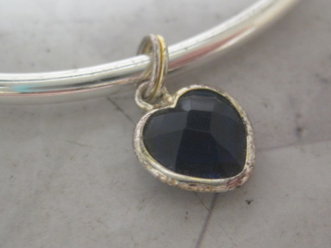 Sterling Silver Cuff Bangle Bracelet with Blue Heart Charm - 2