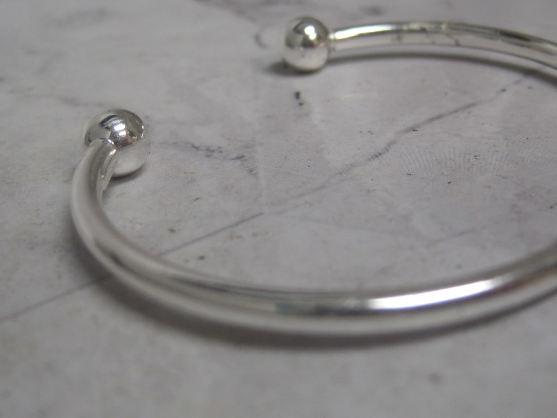Sterling Silver Cuff Bangle Bracelet with Blue Heart Charm - 3