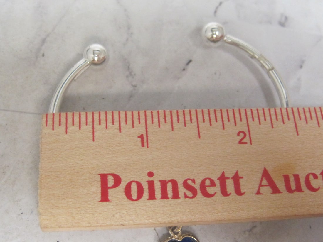 Sterling Silver Cuff Bangle Bracelet with Blue Heart Charm - 4