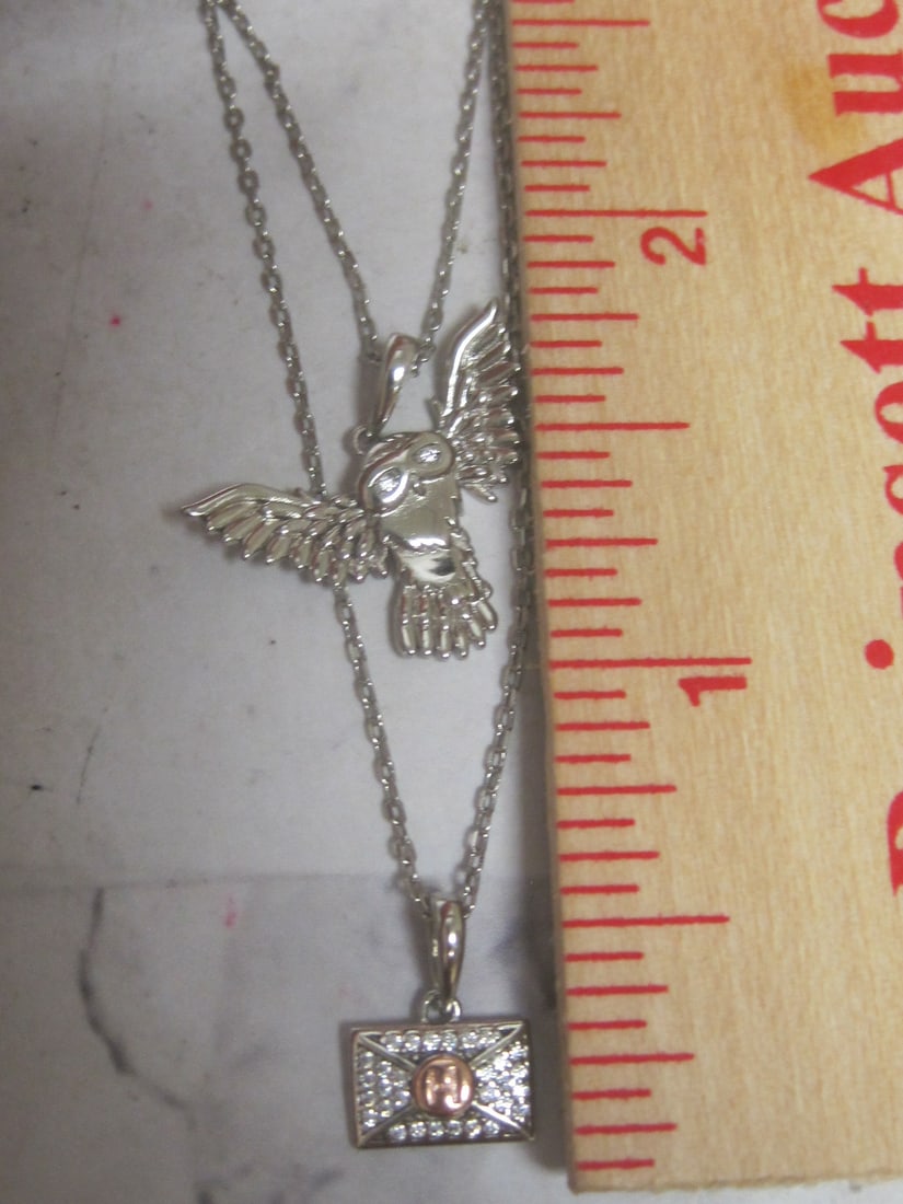 Sterling Silver 2 Layer Necklace with Owl & Envelope Pendant - 5
