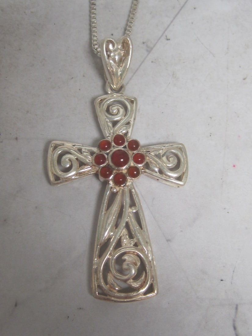 Sterling Silver Cross Pendant on 22" Sterling Silver Chain - 2
