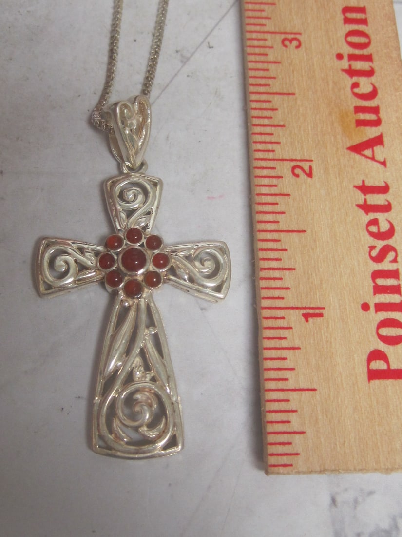 Sterling Silver Cross Pendant on 22" Sterling Silver Chain - 6