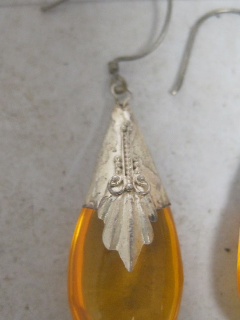 Sterling Silver Amber Earrings - 2