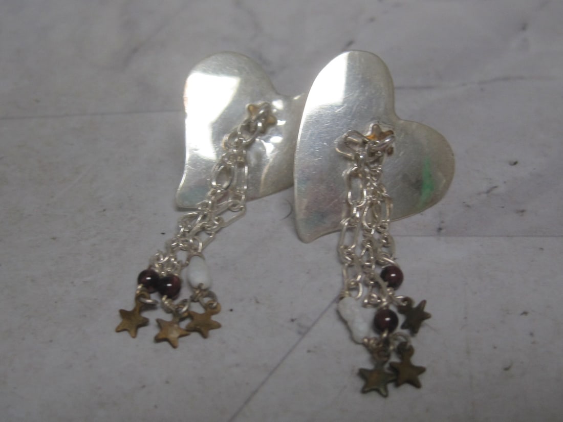 Sterling Silver Heart Pierced Earrings with Dangles: Weighs 5.2 grams 