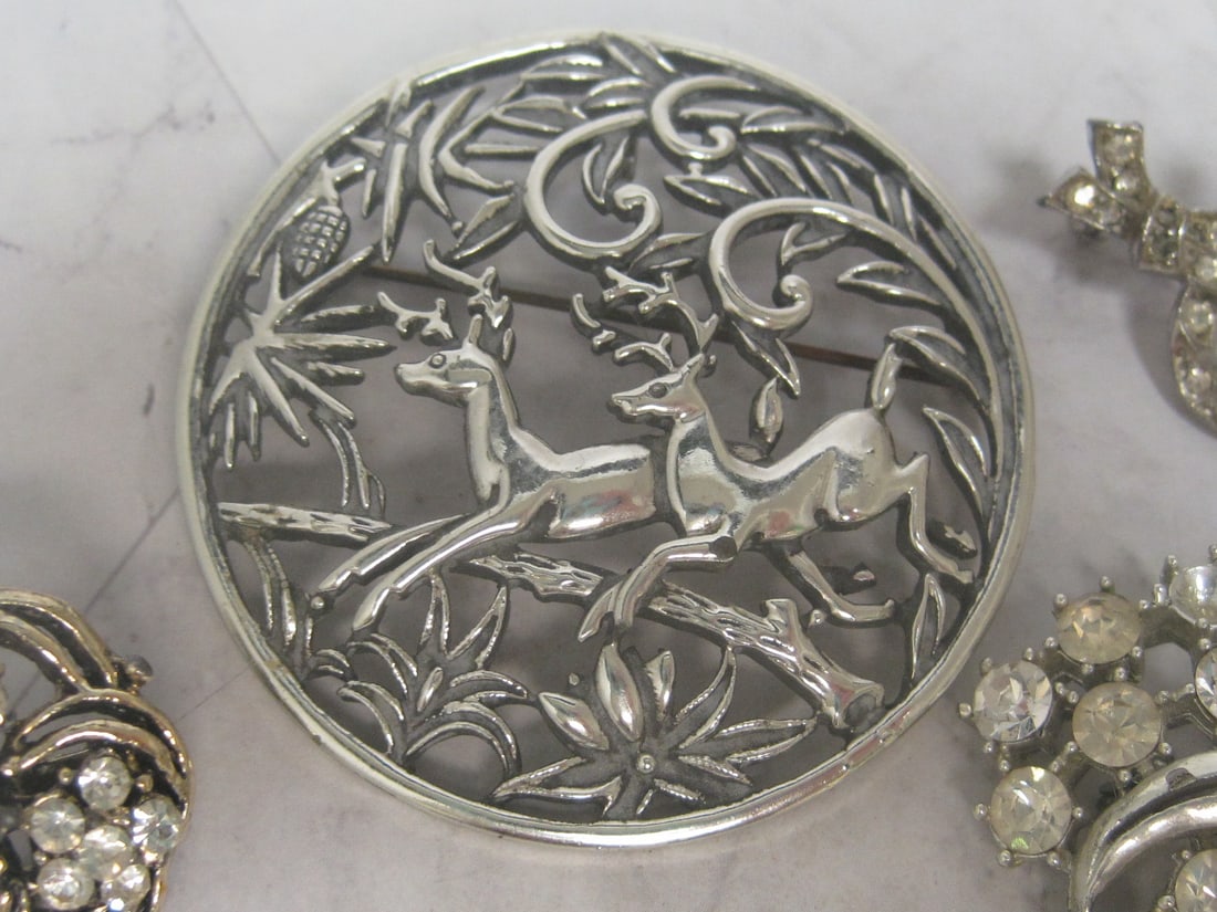 Lot of 4 Silvertone Brooches - 2