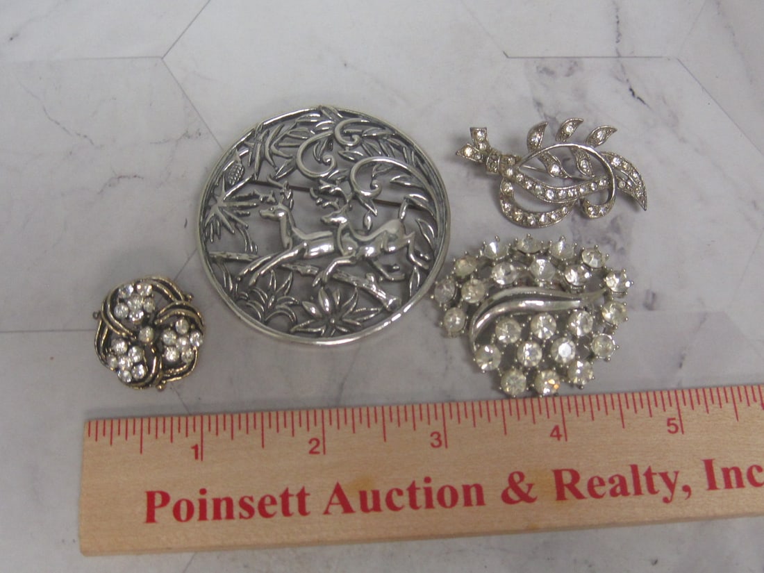 Lot of 4 Silvertone Brooches - 4
