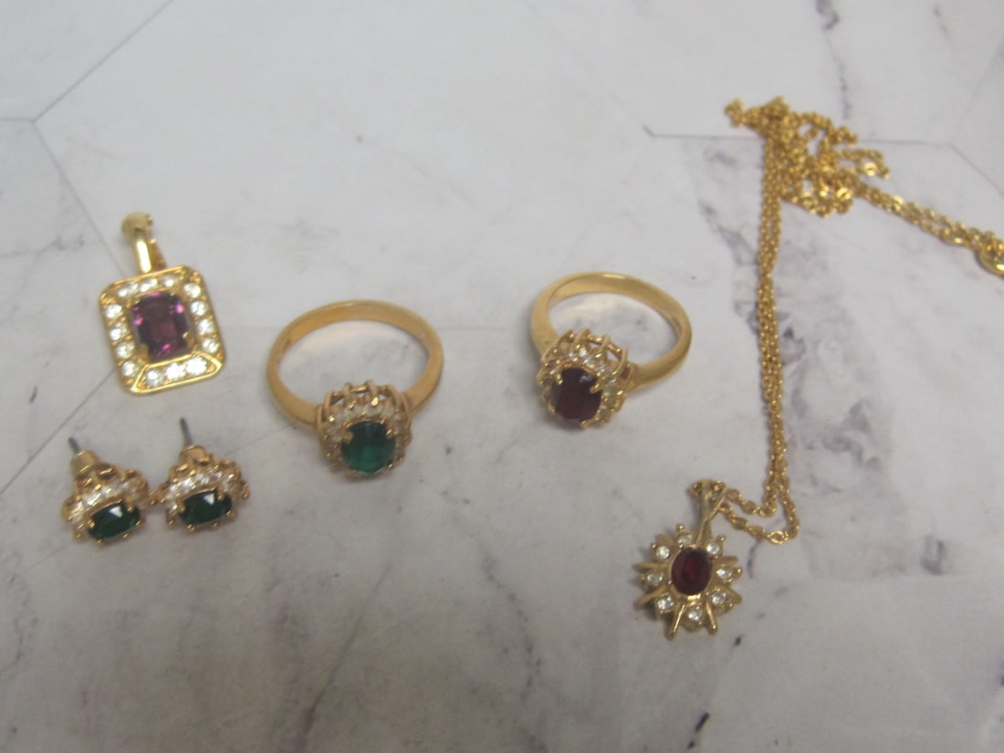 Lot of Gold-Filled Jewelry: 2 Rings, 1 Necklace, 1 Pair of Earrings, & 1 Pendant