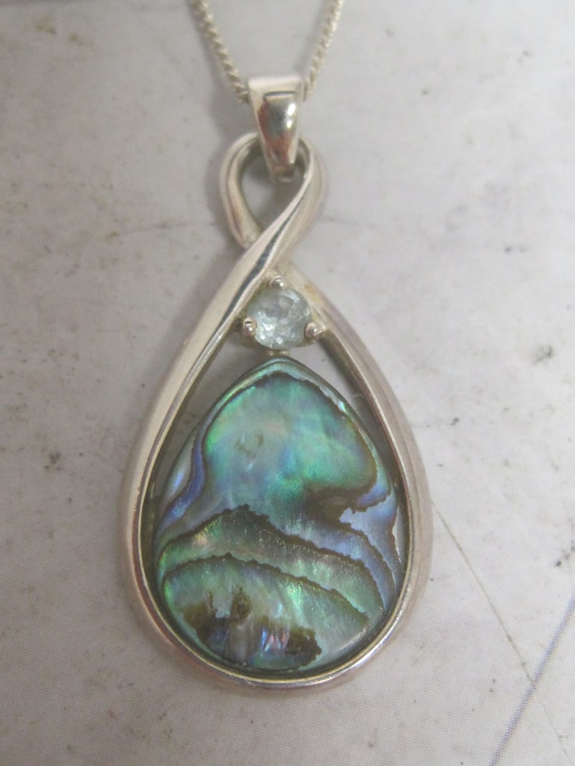 18" Sterling Silver Chain with Abalone Pendant - 2