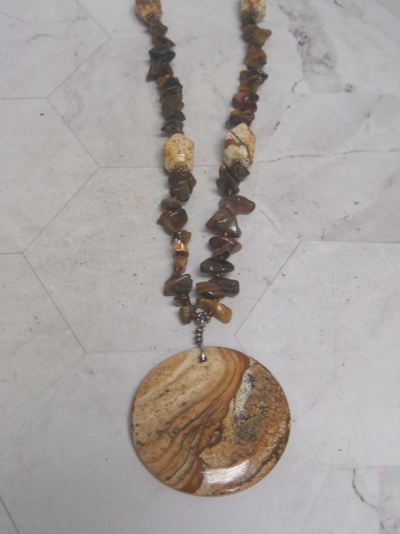 24" Jasper Nugget Necklace with Jasper Pendant with Sterling Silver Clasp: . 