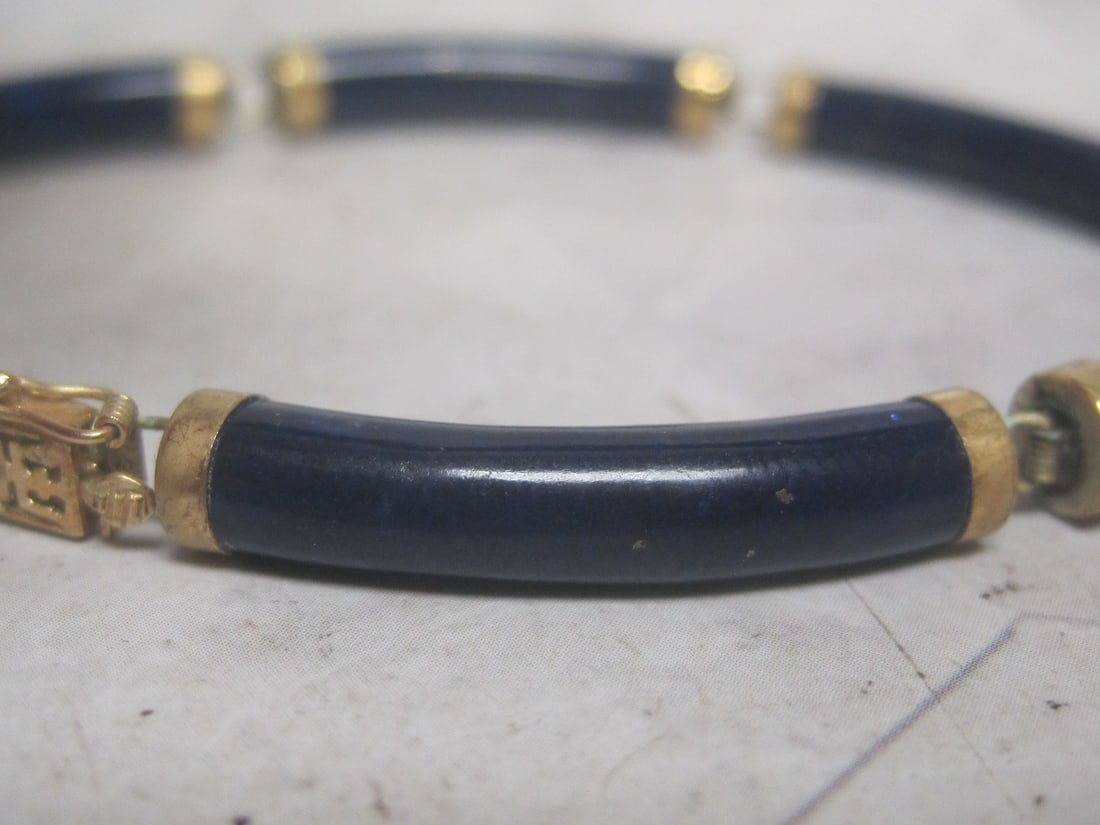 8" 14k Gold Lapis Oriental Style Bracelet - 3