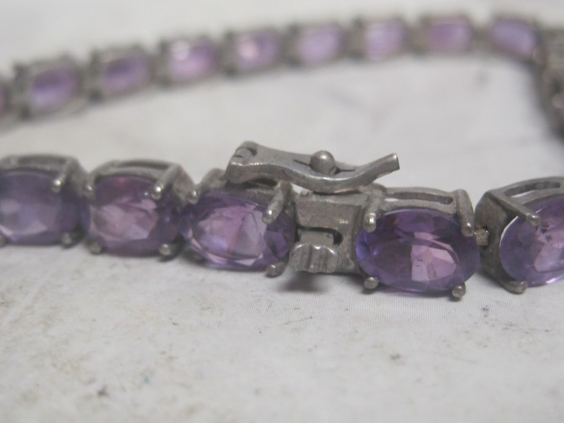 7" Sterling Silver Amethyst Bracelet - 3