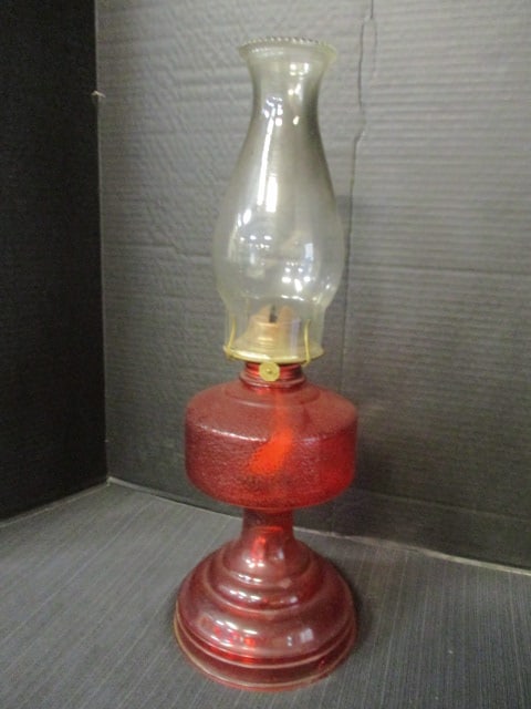 Vintage Red Glass Oil Lamp - 2