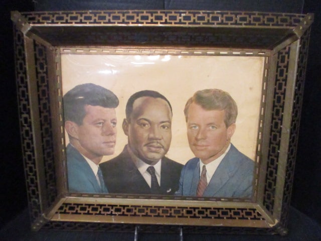 Vintage Framed Art Work 1960's (Kennedy, King, Kennedy): 21 x 17 1/2 
